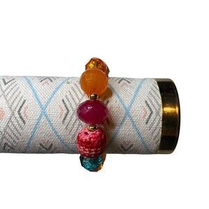 Unbranded Pink Orange Clear Blue Knitted Beads Stretch Bracelet